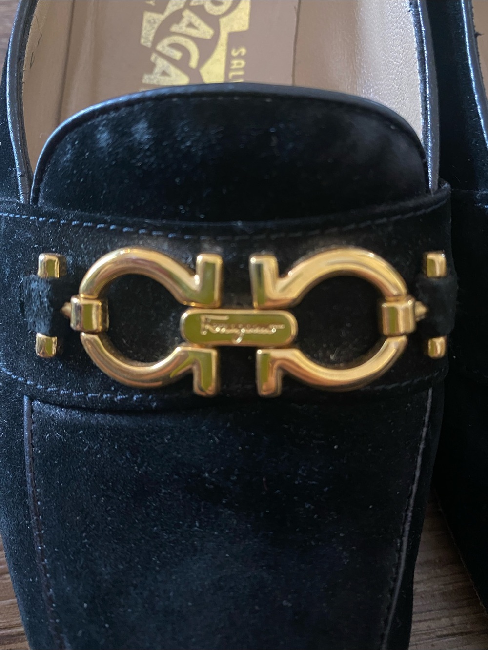 Salvatore Ferragamo loafers BABS Double Gancini black Nubuck Women 6.5 - Picture 6 of 8